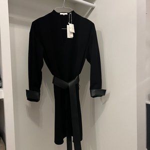 VINCE Faux Leather Long Sleeve Slit-Neck Dress Black Size S New with tags
